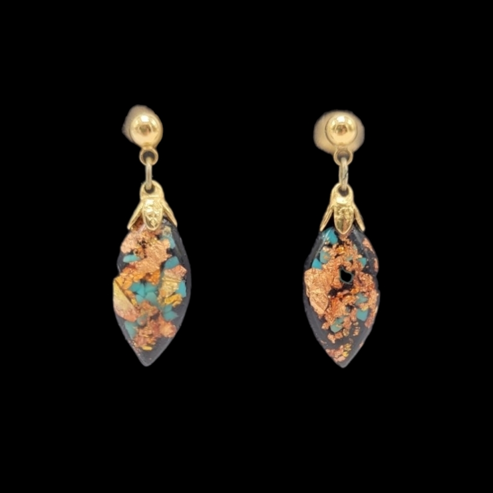 Vintage 1980s Gold and Copper Leaf Resin Earrings - Picture 1 of 5